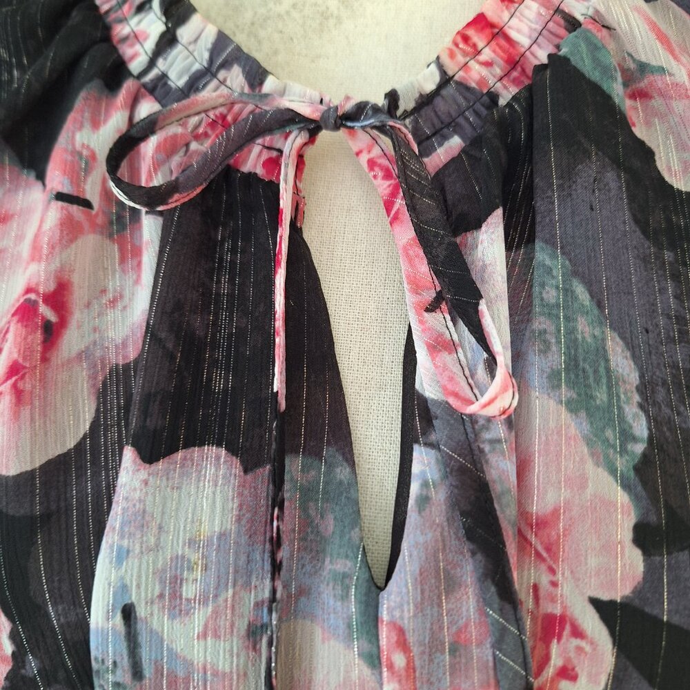 Jennifer Lopez Floral Metallic Blouse Shirt Top Size XL - Picture 3 of 7